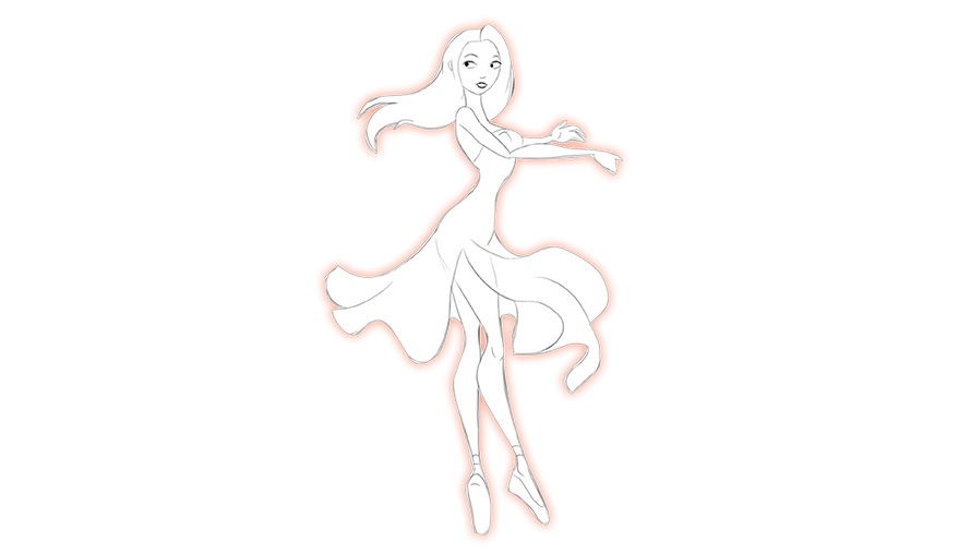 Hand-drawn black-and-white ballerina sketch
